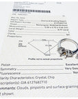 Diamond grading report with a ring illustration on a white background