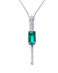 14k emerald necklace elongated emerald-cut natural Muzo mines with straight row of natural diamonds