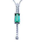 Emerald jewelry for women white gold necklace elongated emerald-cut with straight row of natural diamonds