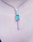 Women's real emerald necklace elongated emerald-cut natural Muzo mines with straight row of natural diamonds