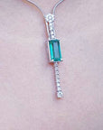 Emerald and diamond necklace elongated emerald-cut natural Muzo mines with straight row of natural diamonds