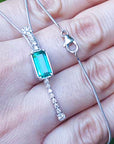 Authentic Colombian emerald necklace elongated emerald-cut natural Muzo mines with straight row of natural diamonds