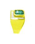 Men's 18K yellow gold ring with a rectangular emerald and channel-set princess-cut diamonds.