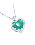 2.64 ct. Natural Colombian Emerald Heart Pendant Slider Handcrafted in 14K White Gold