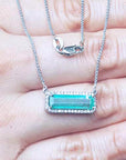 Authentic Colombian Emerald necklace elongated natural Muzo mine 3.48 carats east west orientation in 18k white gold