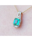 Affordable gift for her Natural Colombian emerald necklace halo diamond crafted in 14k yellow gold