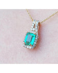 Affordable gift for her Natural Colombian emerald necklace halo diamond crafted in 14k yellow gold
