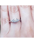 Natural three stone trillion side diamond ring for women in 14k white gold.