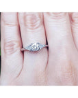 Natural three stone trillion side diamond ring for women in 14k white gold.