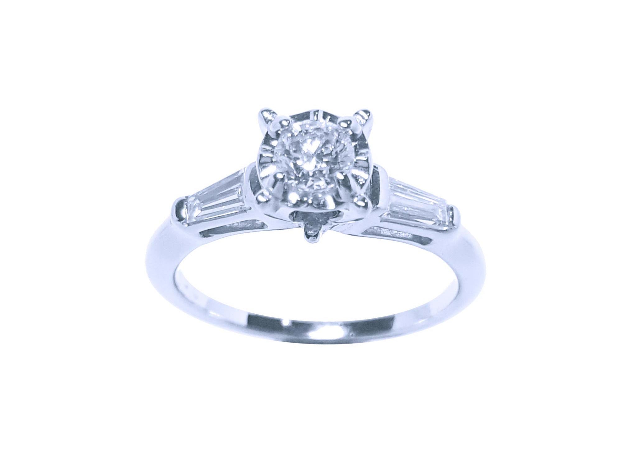 Affordable diamond engagement ring side tapper baguette