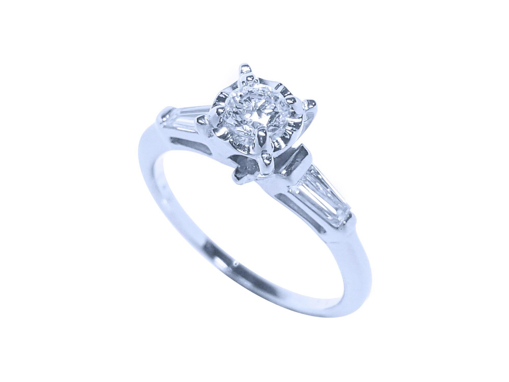 Natural diamond engagement ring three stone side tapper baguette