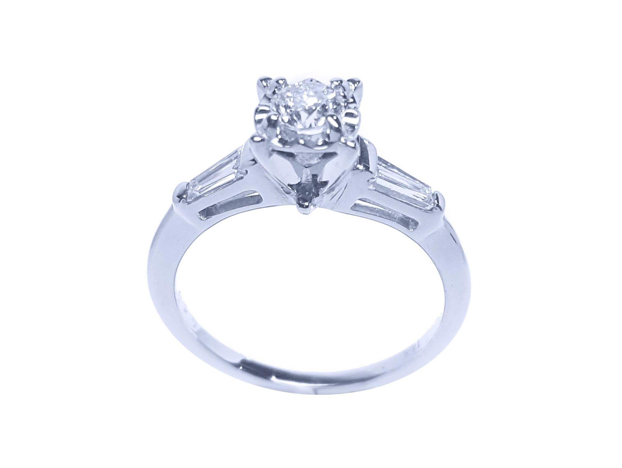 unexpensive diamond engagement three stone ring side tapper baguette