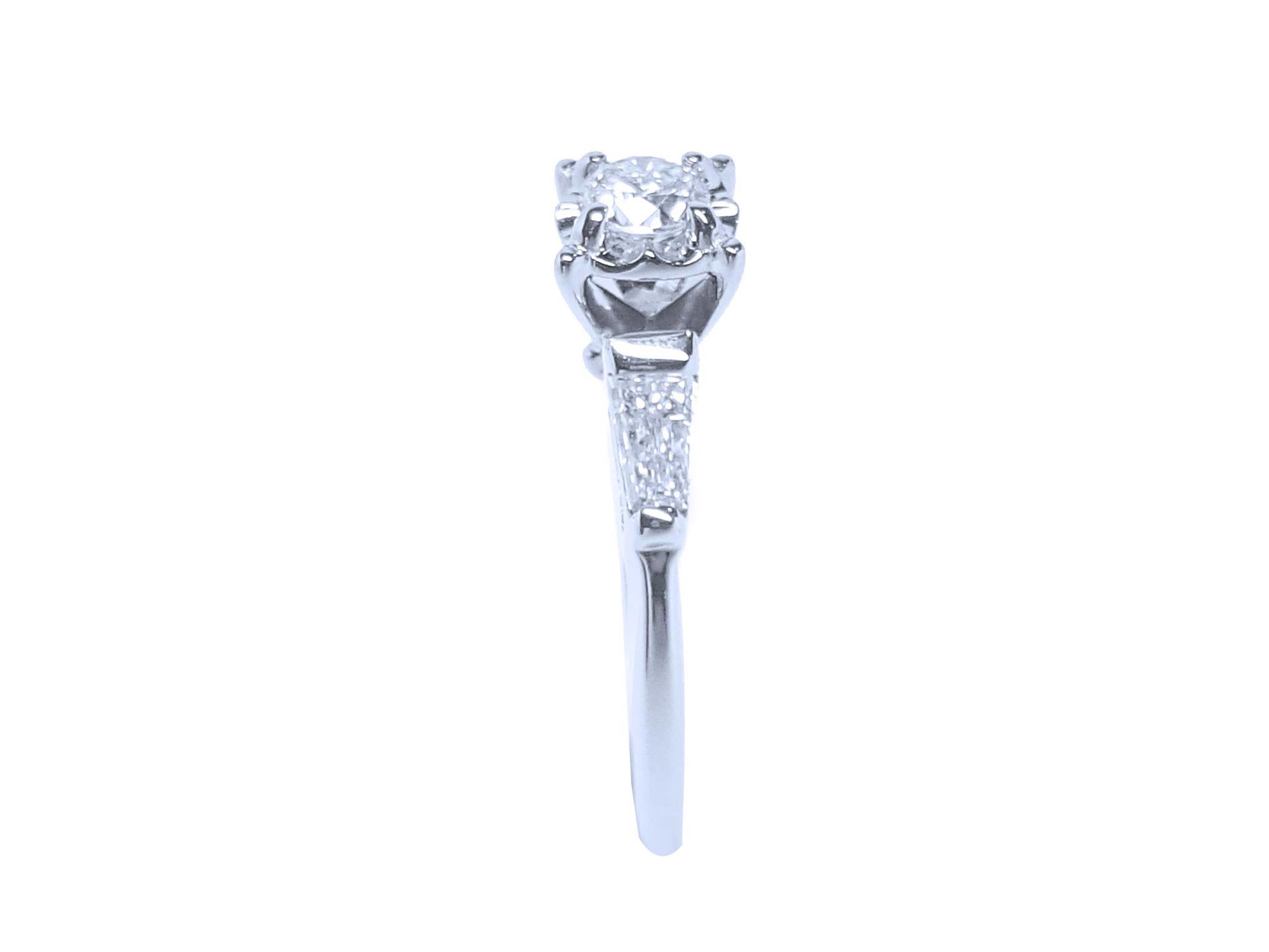 White gold diamond ring side tapered baguette