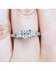 Natural Princess cut side diamond engagement ring three sone