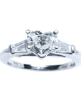 Diamond heart cut three stone diamond ring side baguette