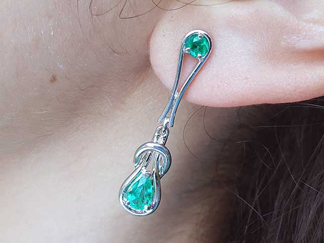 Genuine emerald love knot earrings