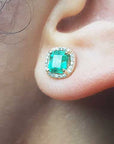 Halo emerald stud earrings