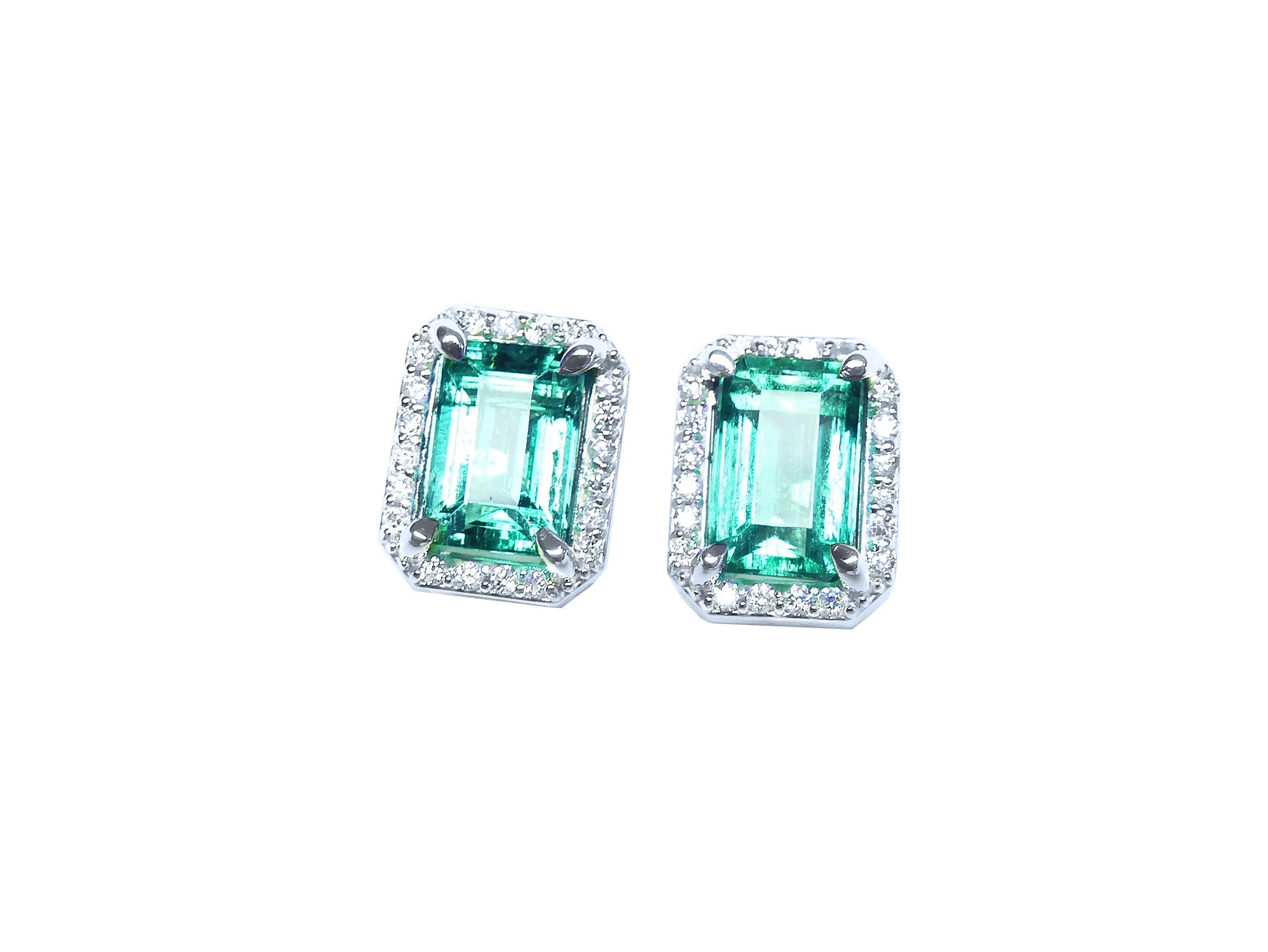 Real emerald-cut emerald stud earrings