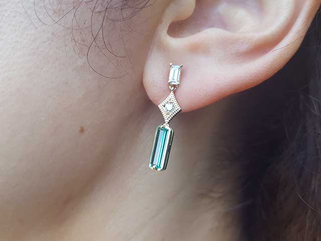 Real emerald baguette cut stud earrings