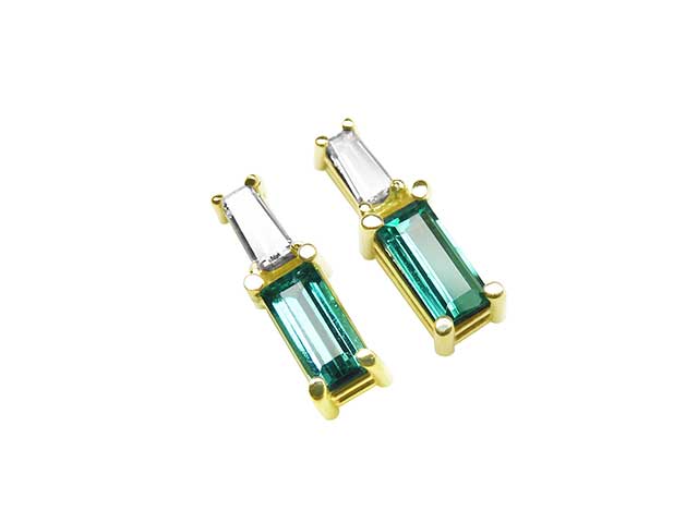 18K 14K Solid gold emerald stud earrings