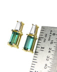 Yellow gold baguette cut emerald and diamond stud earrings