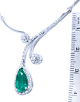 18k white gold emerald necklace this is a natural emerald source from the Muzo mines in Colombia, in a halo of natural diamond