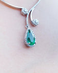 Pear cut natural emerald necklace, this is a natural emerald from the Muzo mines in Colombia, set in 18k white gold