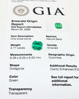GIA certified 3.17 ct. octagonal loose Colombian emerald with origin report.