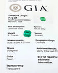 GIA certified 3.17 ct. octagonal loose Colombian emerald with origin report.