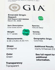 GIA certified 3.17 ct. octagonal loose Colombian emerald with origin report.