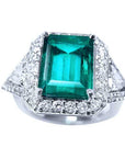 Esmeralda genuina de color verde azul en anillo de oro de 18k