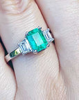 Deep green Colombian emeralds rings