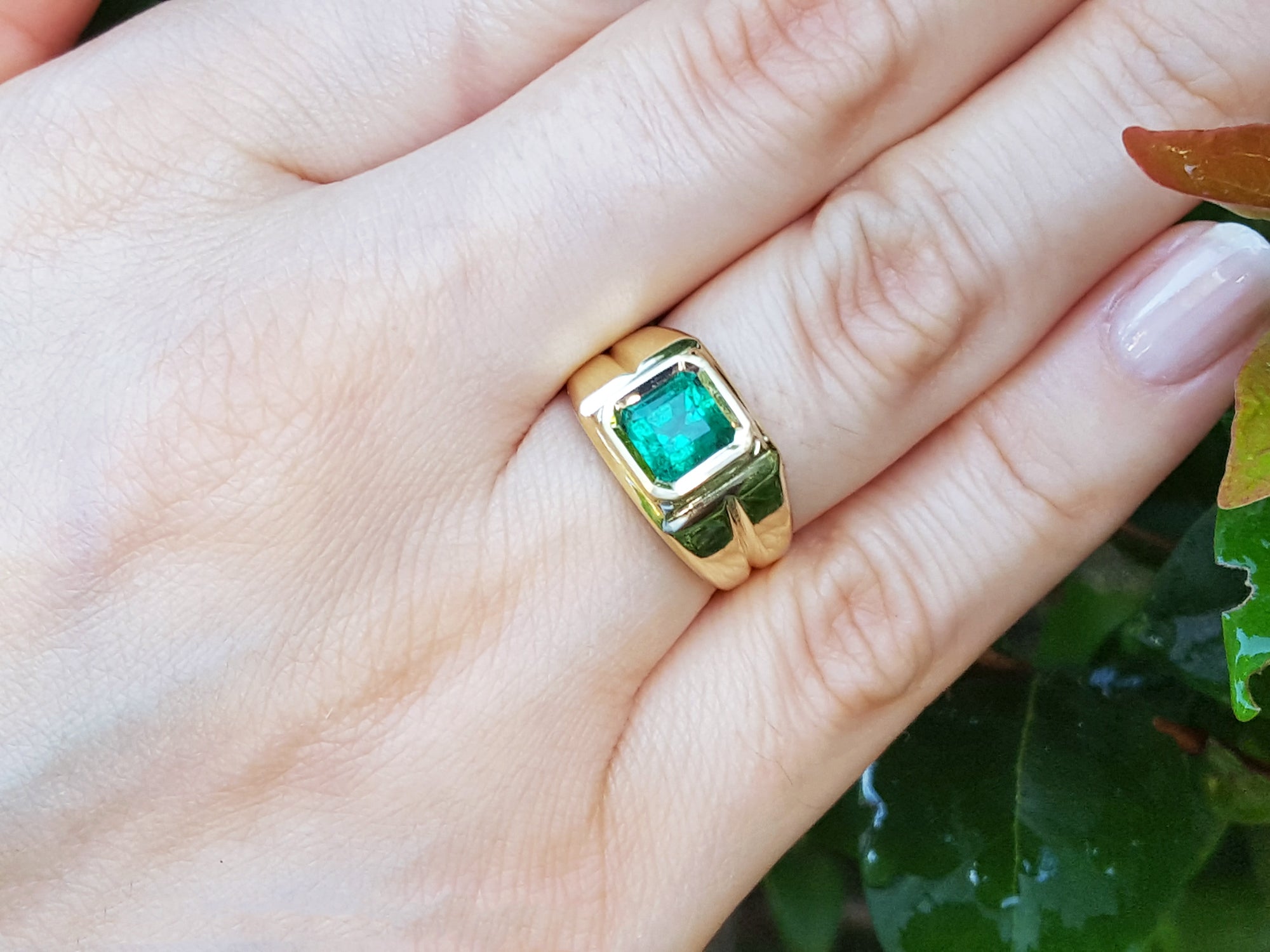 1.53 ct. Bezel Set Solitaire Emerald Ring 18K Yellow Gold