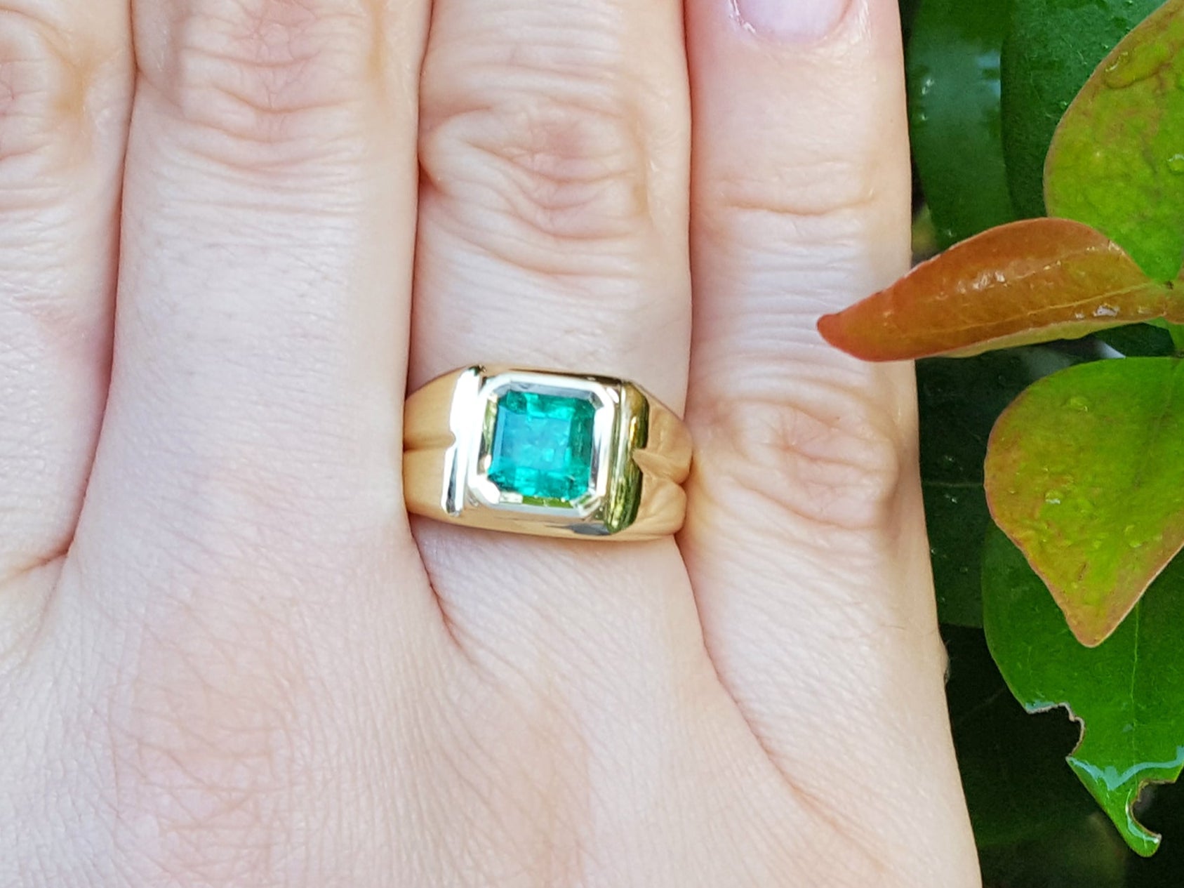 1.53 ct. Bezel Set Solitaire Emerald Ring 18K Yellow Gold