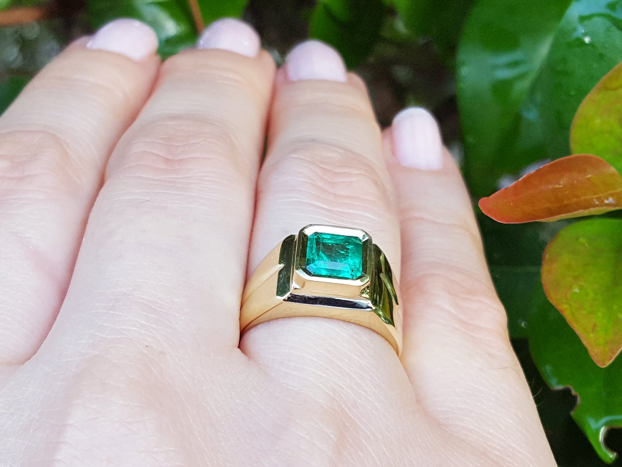 1.53 ct. Bezel Set Solitaire Emerald Ring 18K Yellow Gold