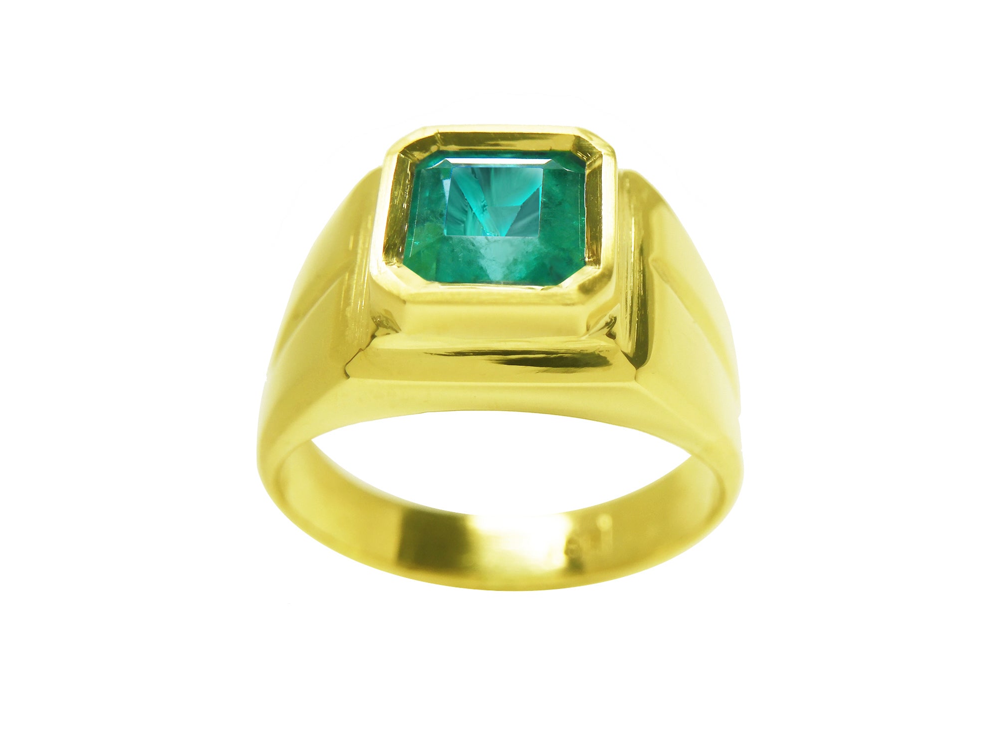 1.53 ct. Bezel Set Solitaire Emerald Ring 18K Yellow Gold