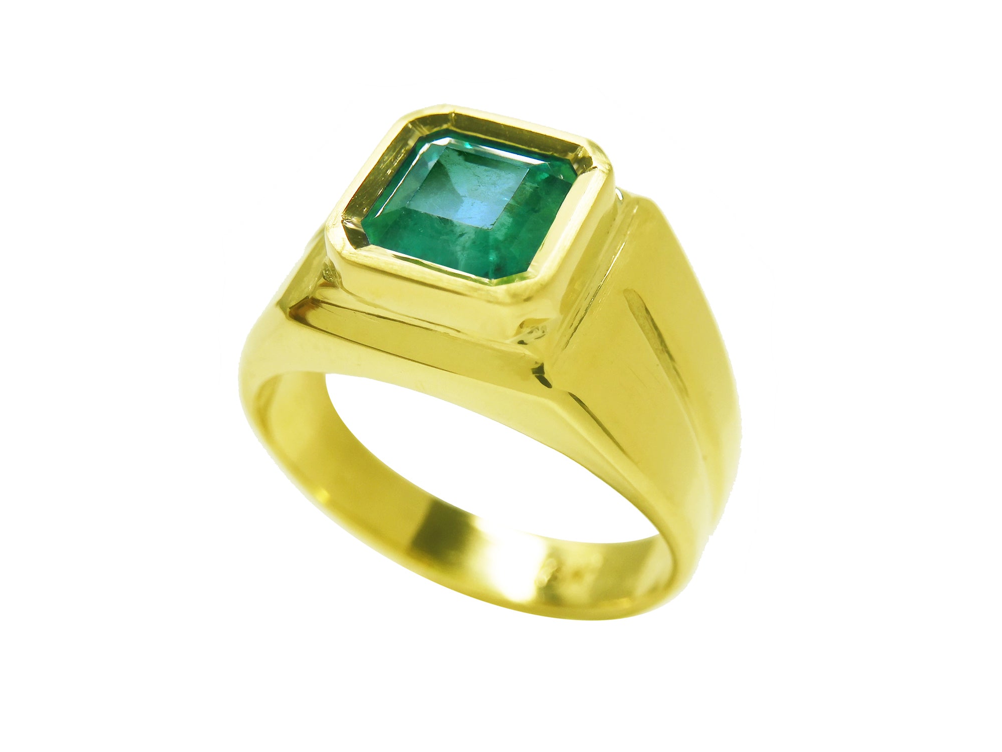 1.53 ct. Bezel Set Solitaire Emerald Ring 18K Yellow Gold
