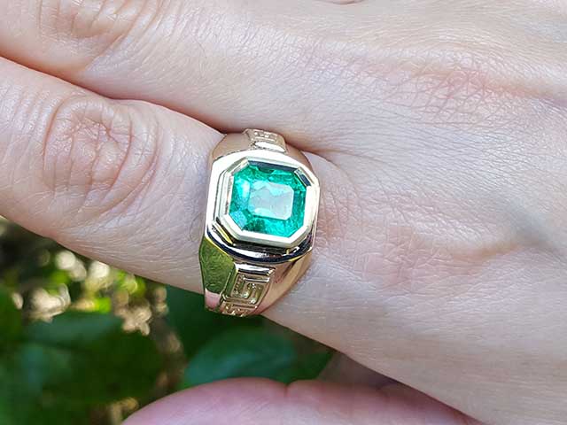 Emerald bezel set ring for men