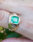 Emerald bezel set ring for men