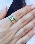 Emerald yelow gold ring for men