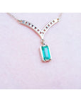 Baguette cut 1.17 ct. Genuine Colombian Emerald Necklace 14K Yellow Gold