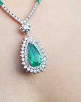 Natural Muzo emerald and diamond necklace
