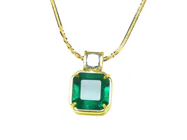 May birthstone Asscher cut emerald necklace