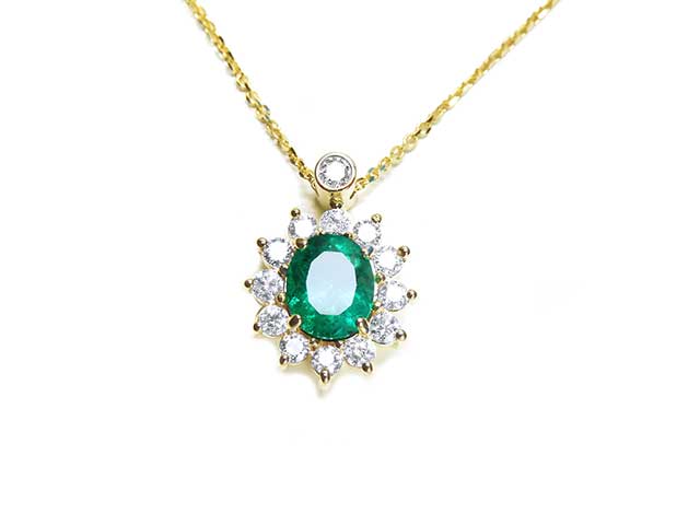 14K Solid gold emerald necklace