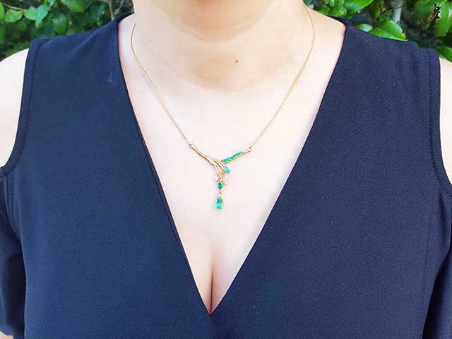 Emerald marquise and pear cut necklace