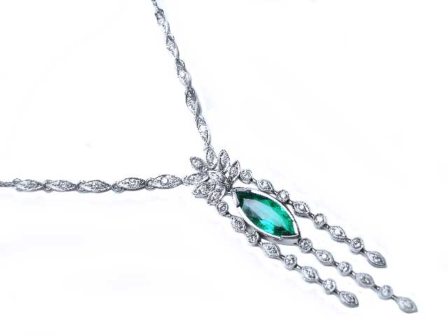 Deep green Colombian emerald marquise necklace