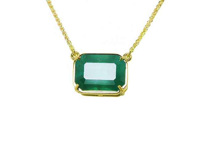 Emerald-cut emerald solitaire necklace