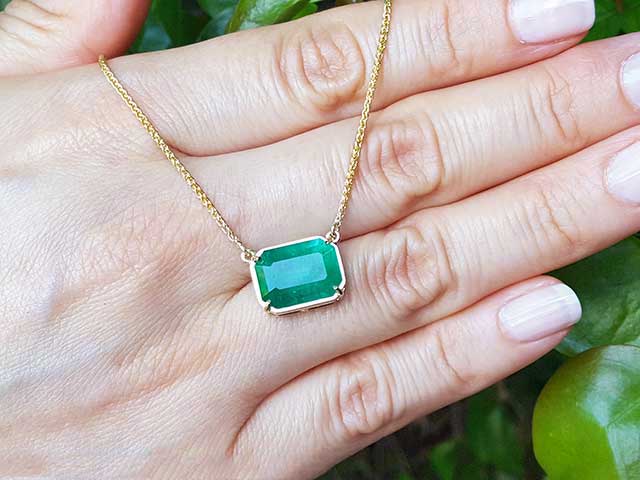 Authentic Solombian emerald solitaire necklace