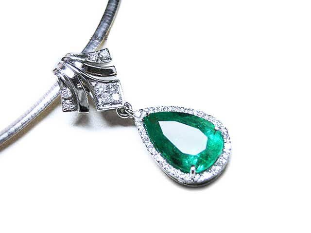 6.01 ct. Enhancer Emerald Necklace Pear Shaped
