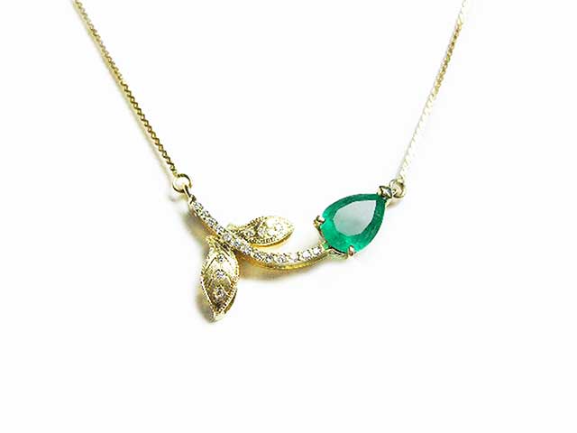 14k gold emerald twig necklace